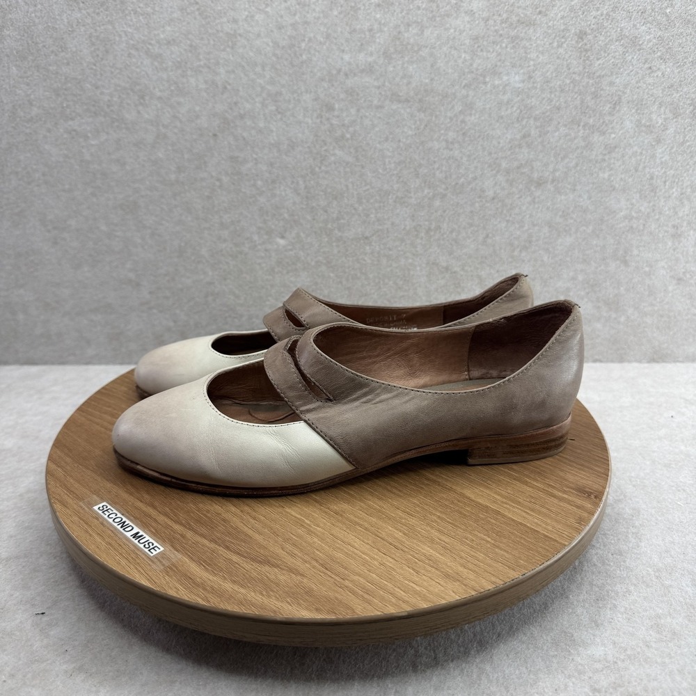 Jeffrey Campbell Shoes Womens 7 Beige Leather Mary Jane Flats Colorblock Casual - Picture 3 of 8